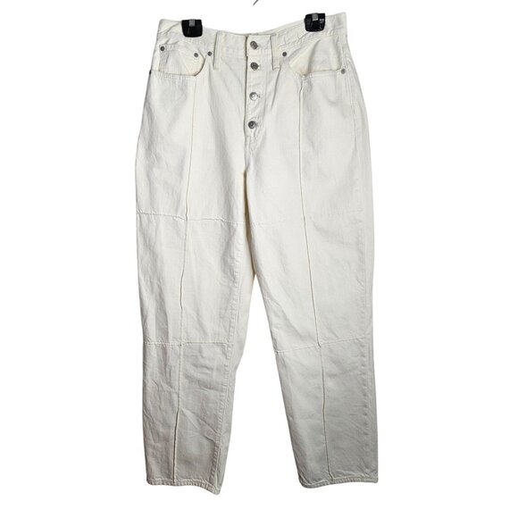 Madewell Womens Baggy Straight Jeans High Waist Size 30 Off-White Button Fly - Picture 1 of 11